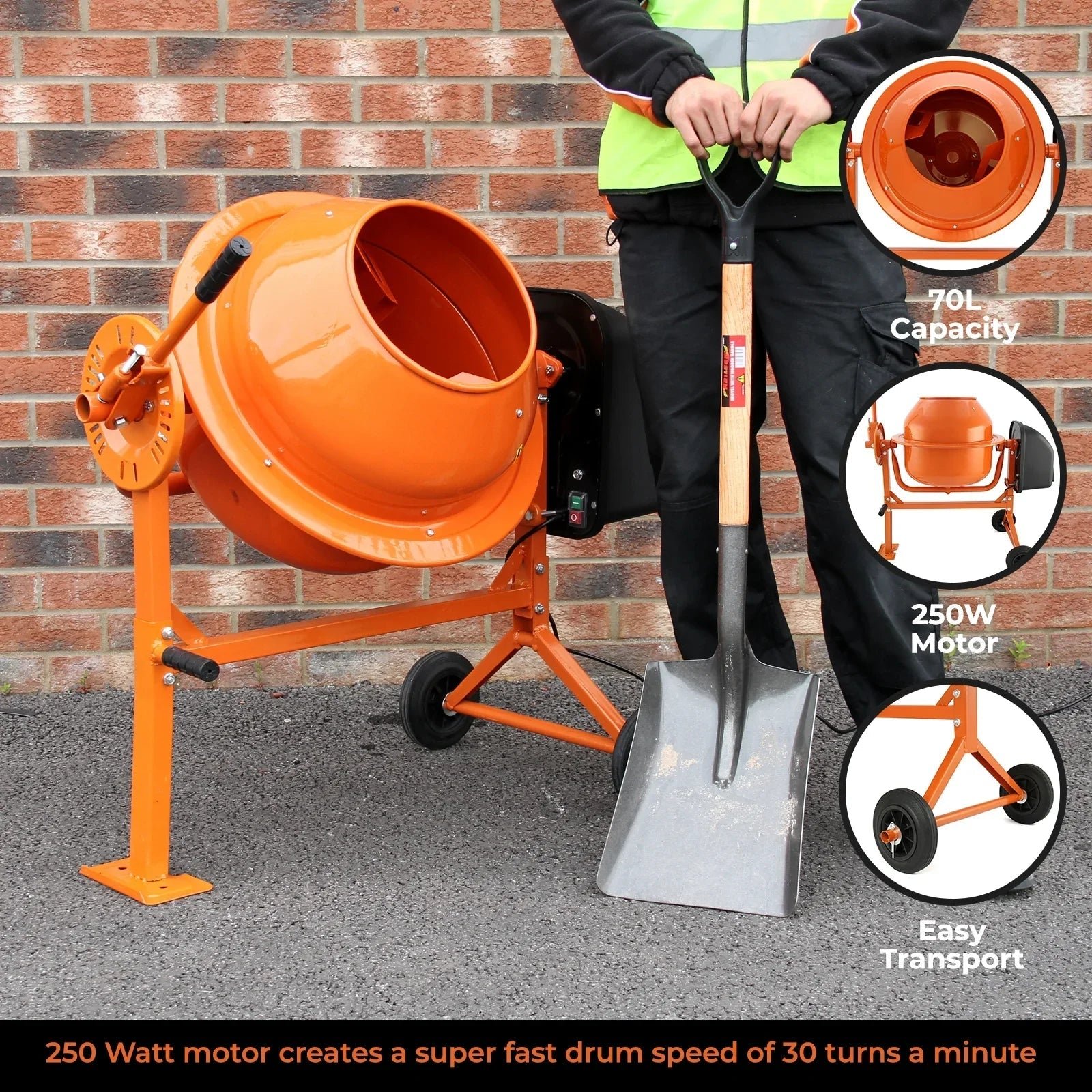70L T-Mech Electric Cement Mixer With Trowel Set - Image 2