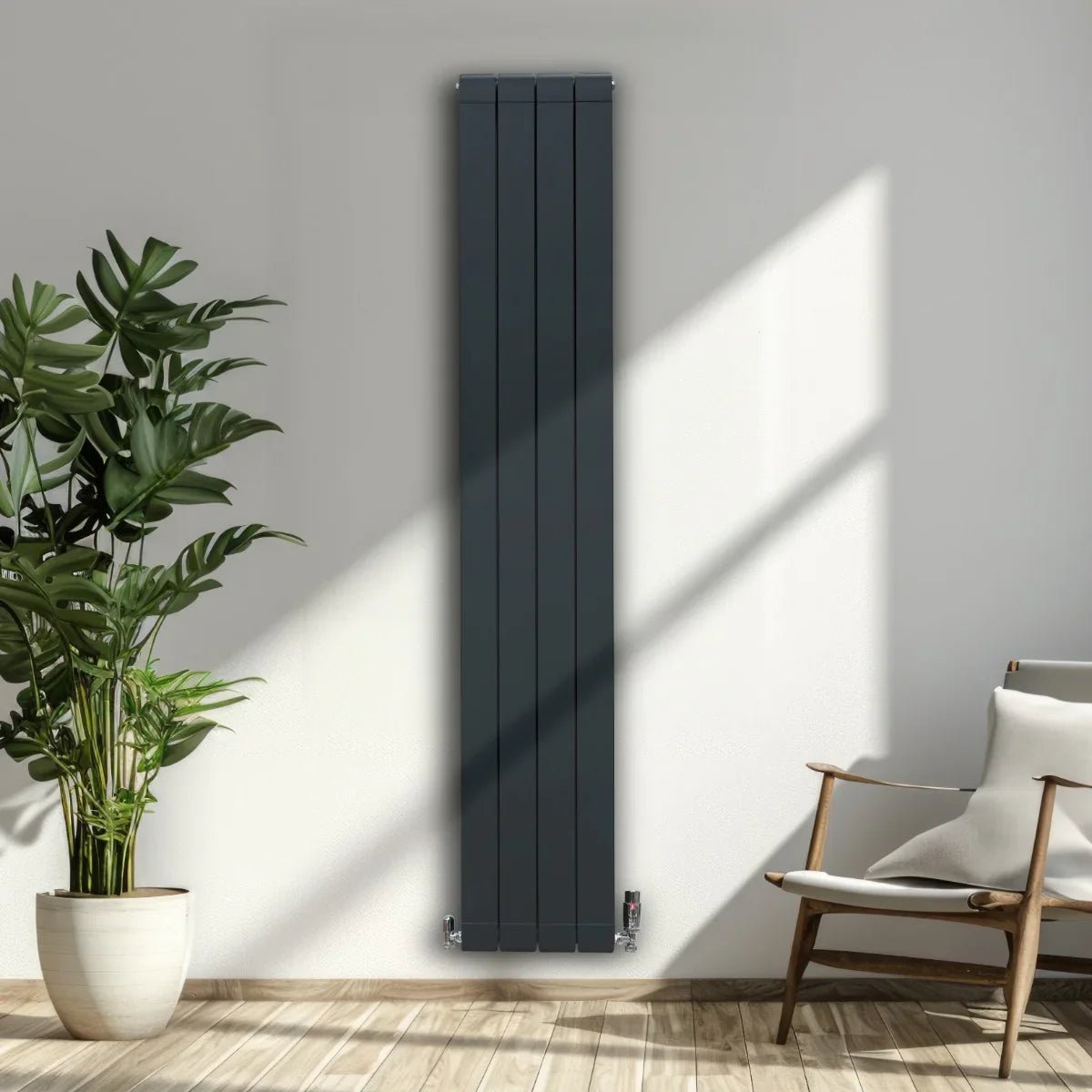 Aluminium Radiator & Valves - 1800mm x 315mm - Anthracite Grey - Image 4