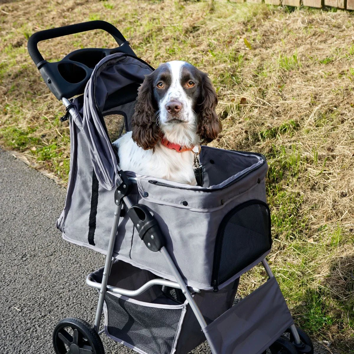 Pet Stroller with Rain Cover – Grey - Image 13