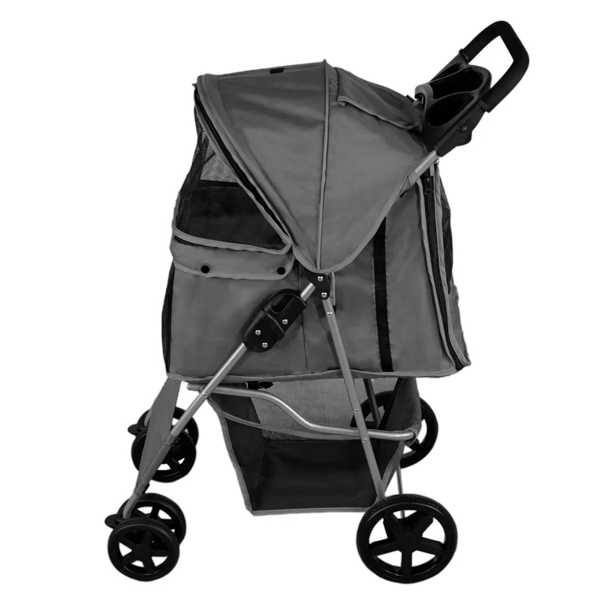 Pet Stroller with Rain Cover – Grey - Image 3
