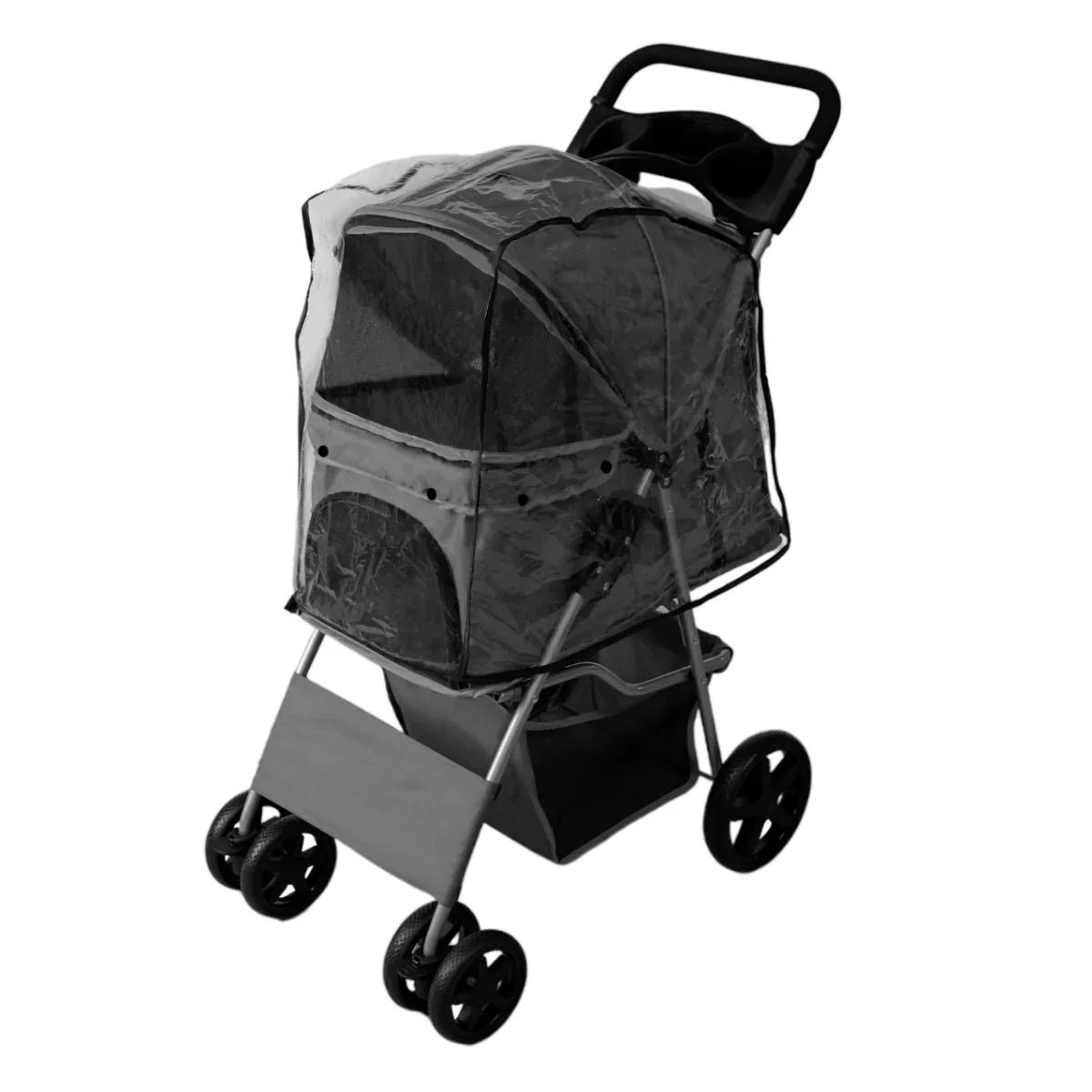 Pet Stroller with Rain Cover – Grey - Image 4
