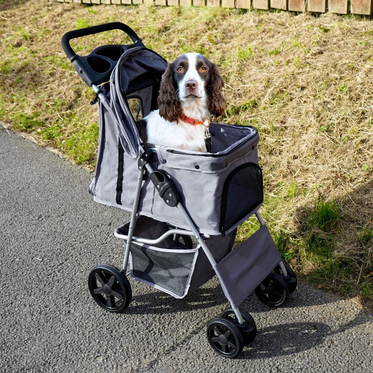 Pet Stroller with Rain Cover – Grey - Image 5