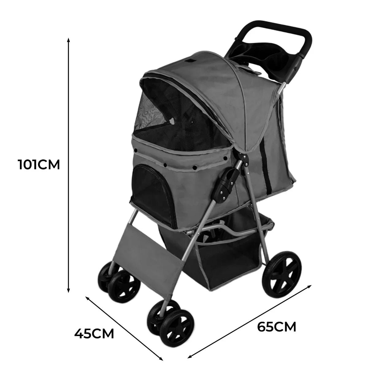 Pet Stroller with Rain Cover – Grey - Image 6
