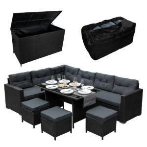Rattan Corner Set & Storage Box - Black