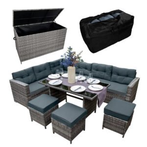 Rattan Corner Set & Storage Box - Grey