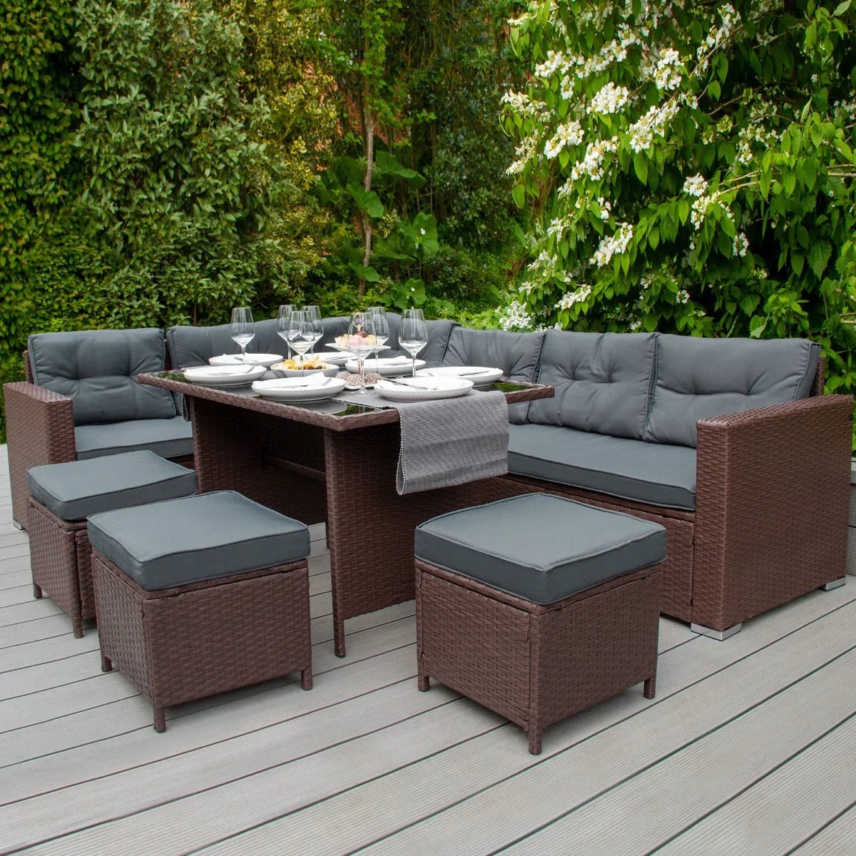 Rattan Corner Set & Storage Box - Brown - Image 2