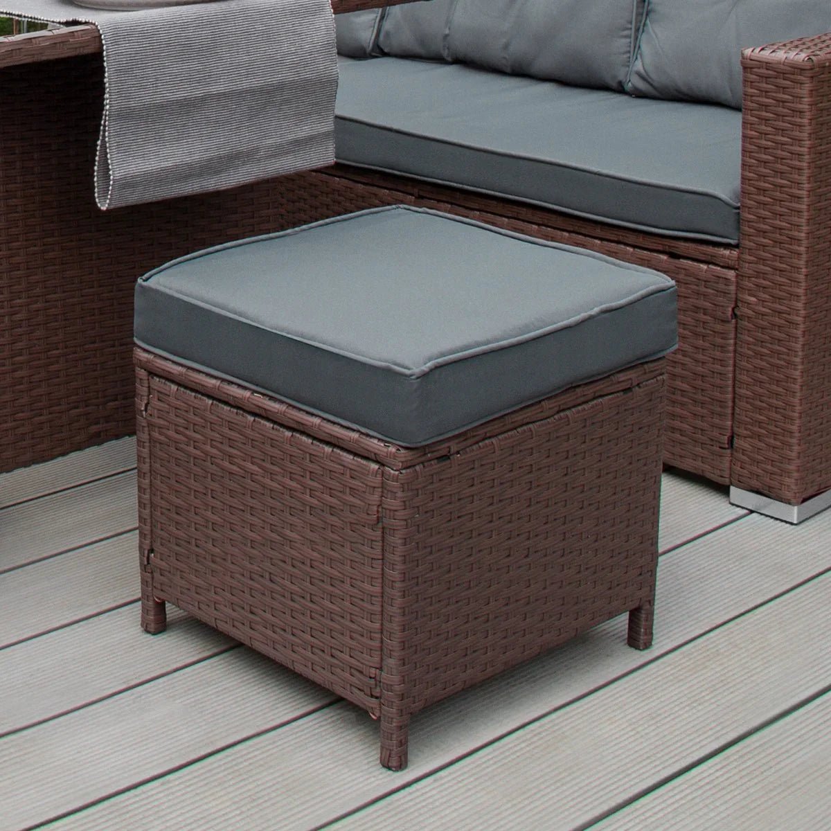 Rattan Corner Set & Storage Box - Brown - Image 6