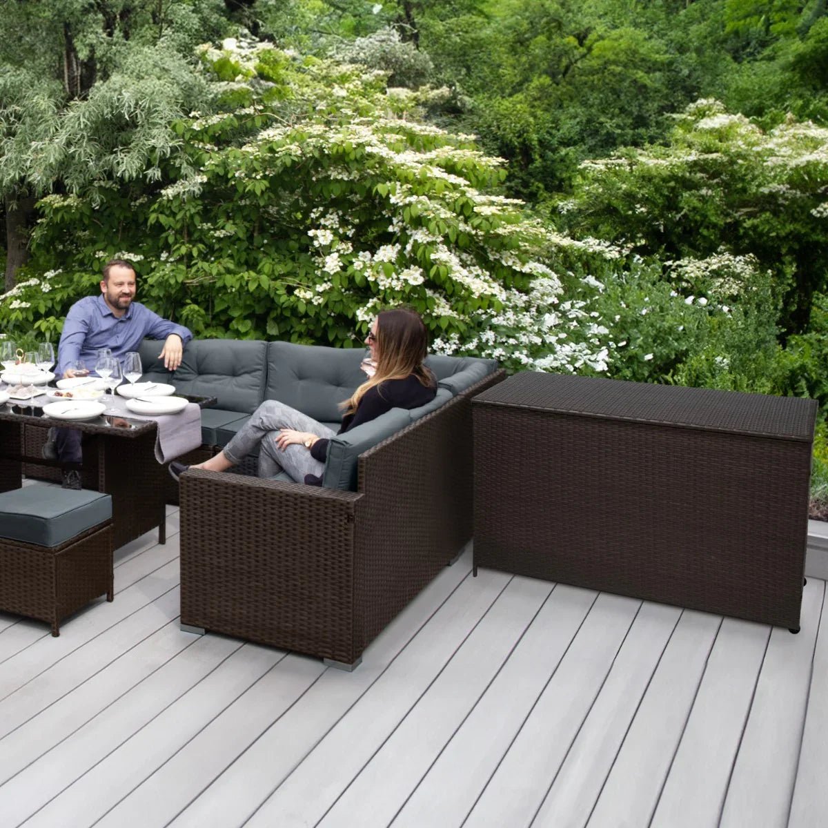 Rattan Corner Set & Storage Box - Brown - Image 7