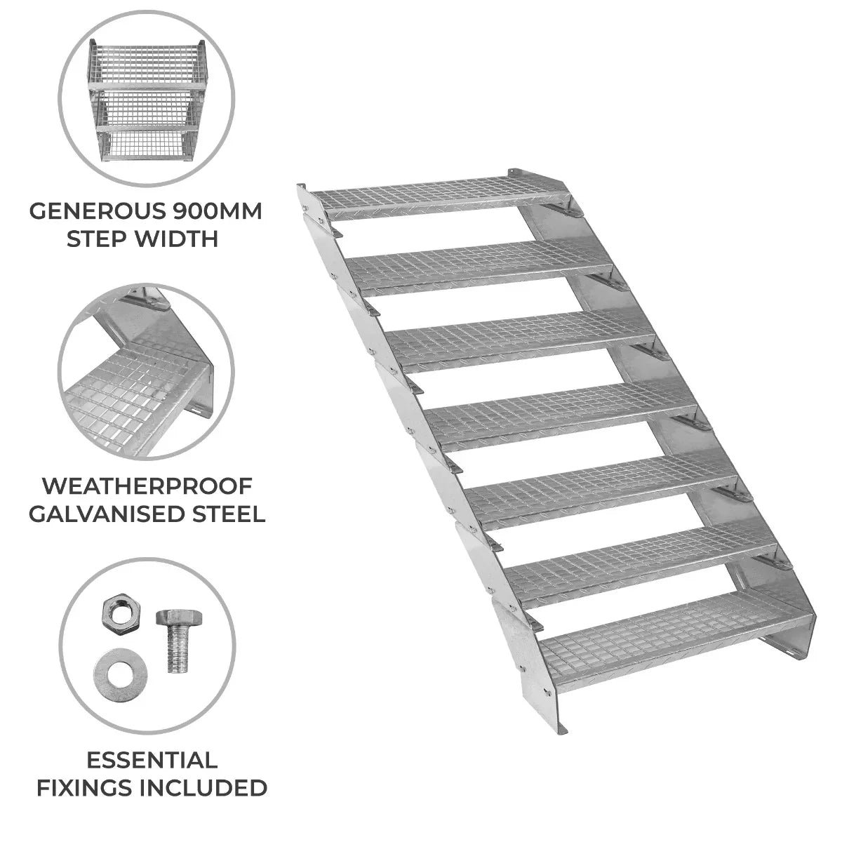 Adjustable 7 Section Galvanised Staircase - 900mm Wide - Image 2