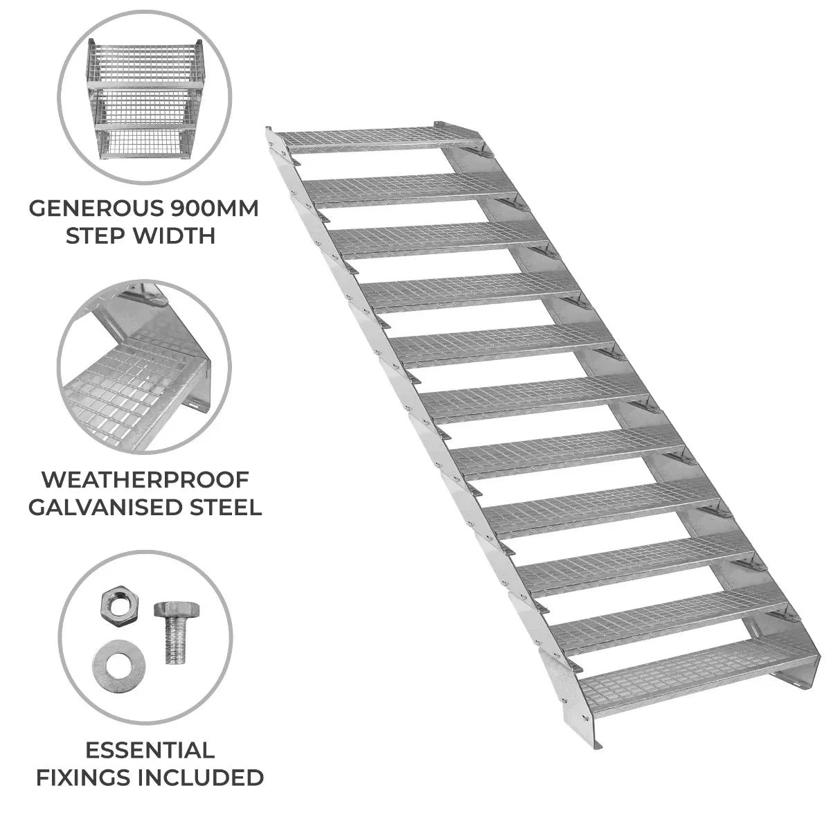 Adjustable 11 Section Galvanised Staircase - 900mm Wide - Image 2