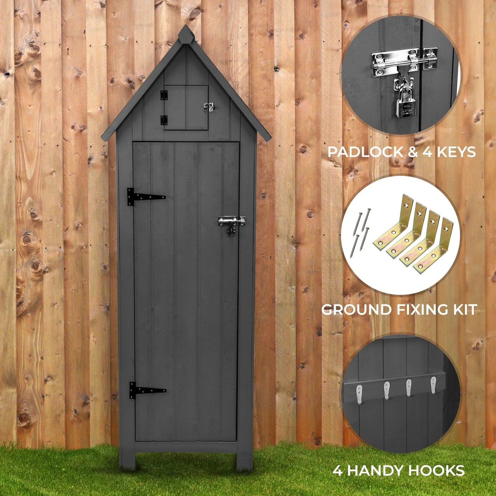 Wooden Garden Shed - Dark Grey - Image 2