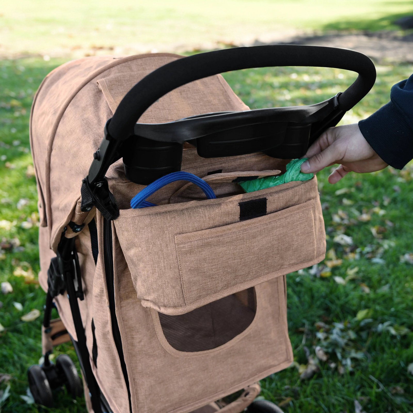 Pet Stroller Caddy Bag - Woven Beige - Image 7