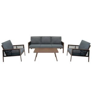 Aluminium 4 Piece Sofa Set - Wood Effect