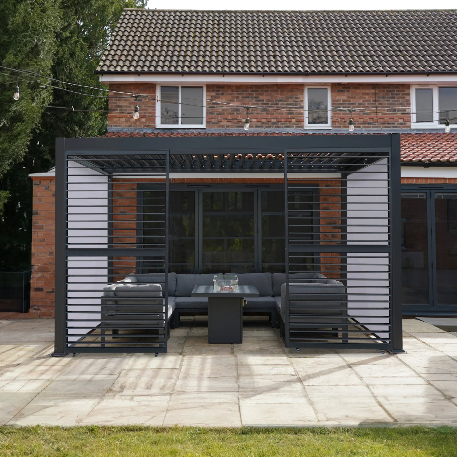 Anthracite Aluminium Pergola With White Blinds & 2 Shutter Panels - 3m x 4m - Image 12