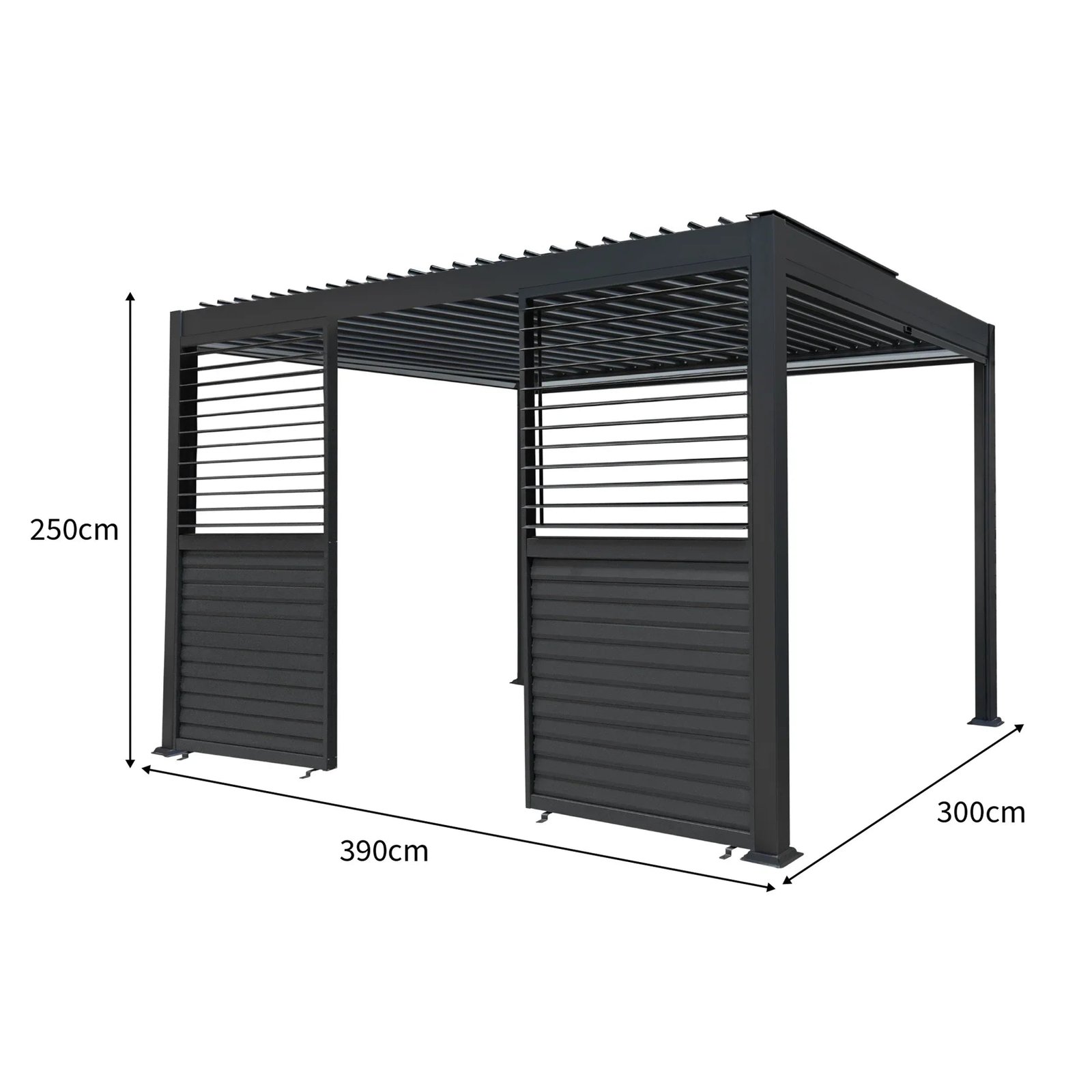 Anthracite Aluminium Pergola With White Blinds & 2 Shutter Panels - 3m x 4m - Image 5