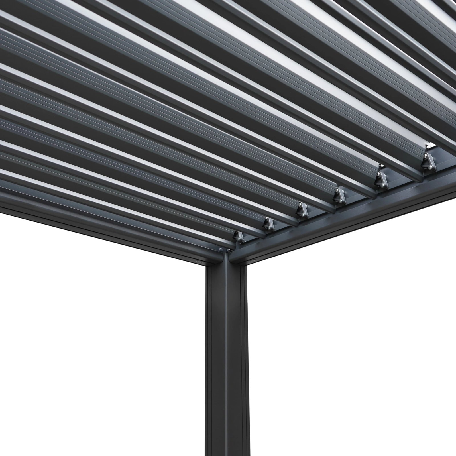 Anthracite Aluminium Pergola With White Blinds & 2 Shutter Panels - 3m x 4m - Image 8