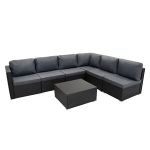 Rattan Modular 7 Piece Furniture Set - Black