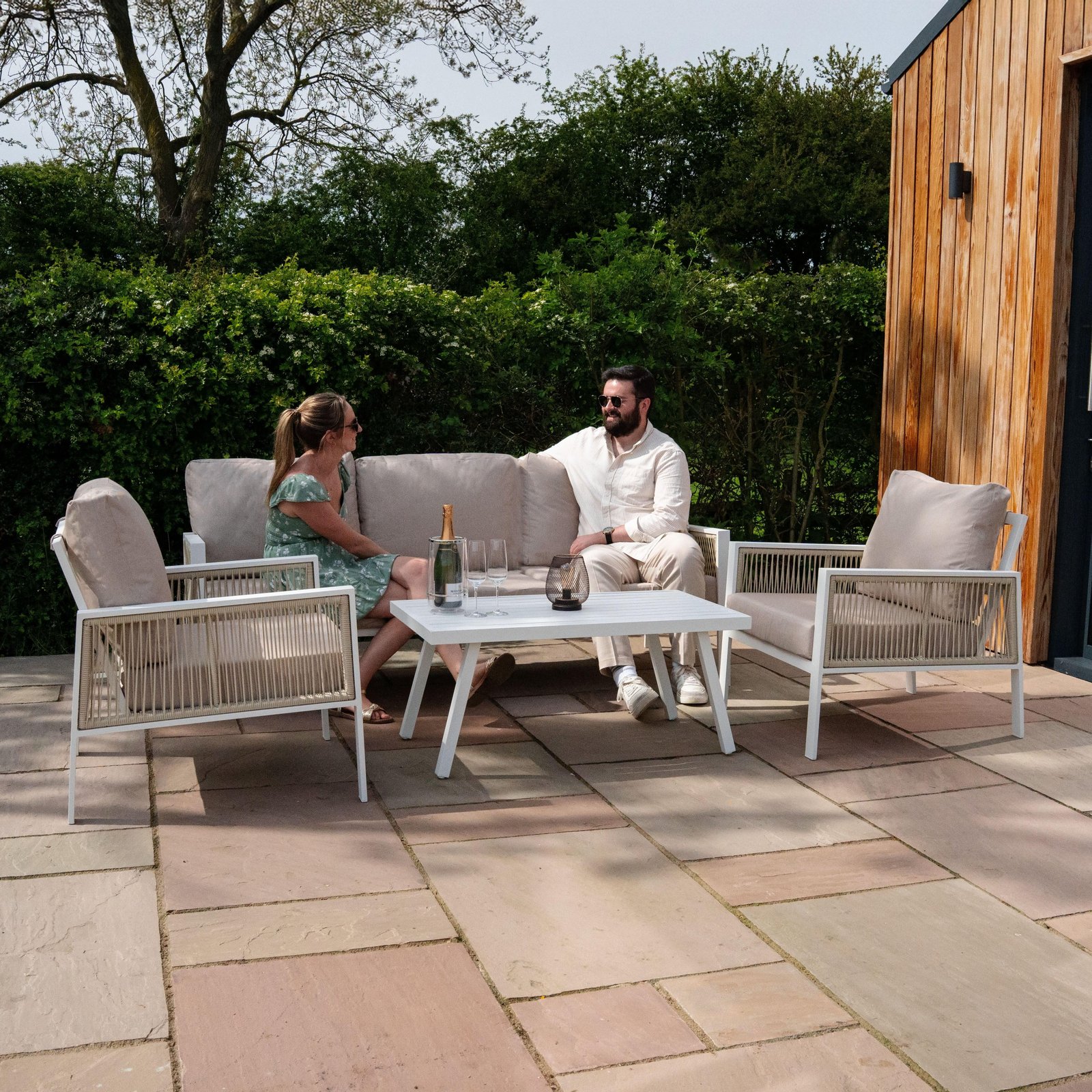 Aluminium 4 Piece Sofa Set with Black Rattan Storage Box - White - Image 12