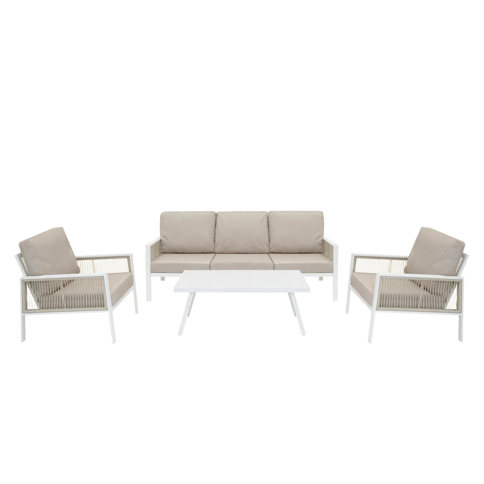 Aluminium 4 Piece Sofa Set with Black Rattan Storage Box - White - Image 2