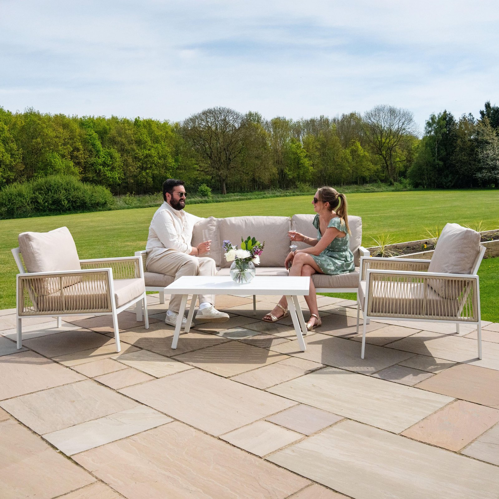 Aluminium 4 Piece Sofa Set with Black Rattan Storage Box - White - Image 4