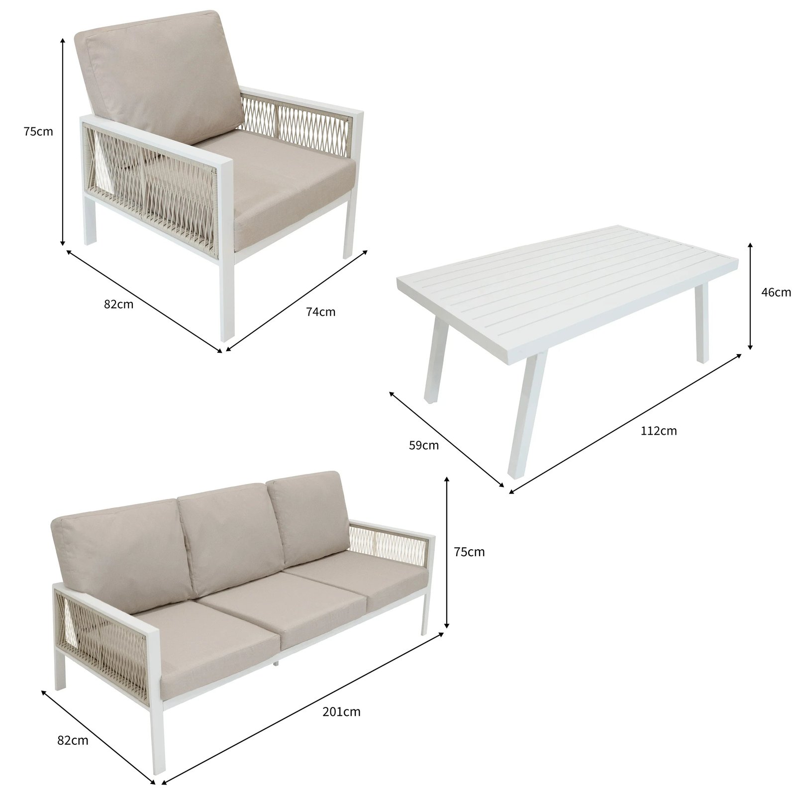 Aluminium 4 Piece Sofa Set with Black Rattan Storage Box - White - Image 5