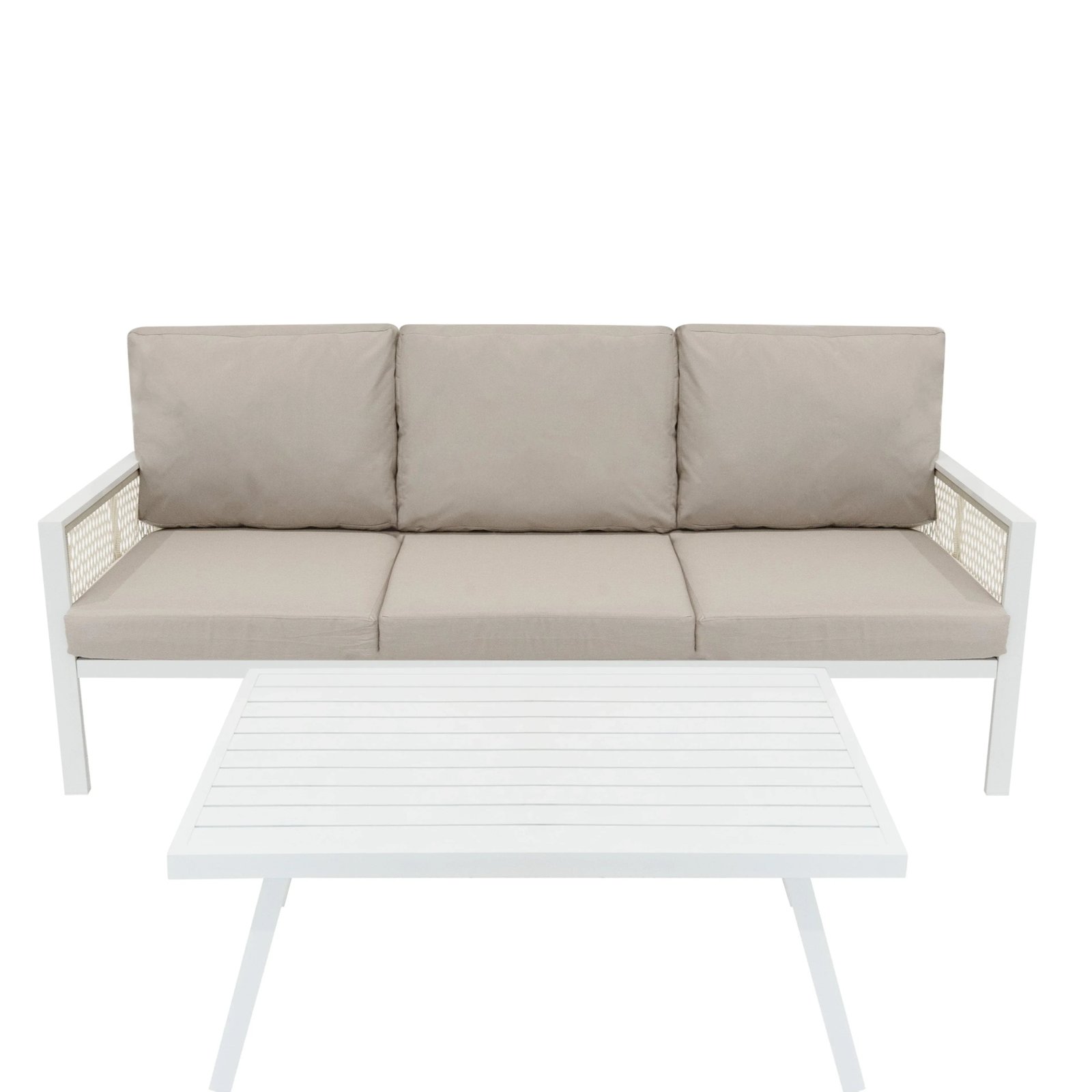 Aluminium 4 Piece Sofa Set with Black Rattan Storage Box - White - Image 7