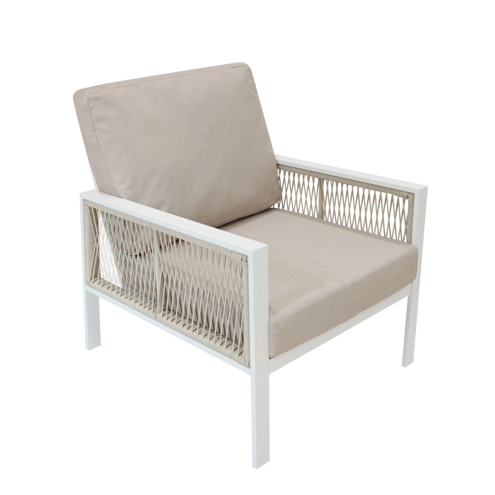 Aluminium 4 Piece Sofa Set with Black Rattan Storage Box - White - Image 8