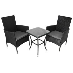 Jardí 2-Seater Rattan Bistro Black Set with Cushions & Rain Cover