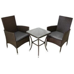 Jardí 2-Seater Rattan Bistro Brown Set with Cushions & Rain Cover