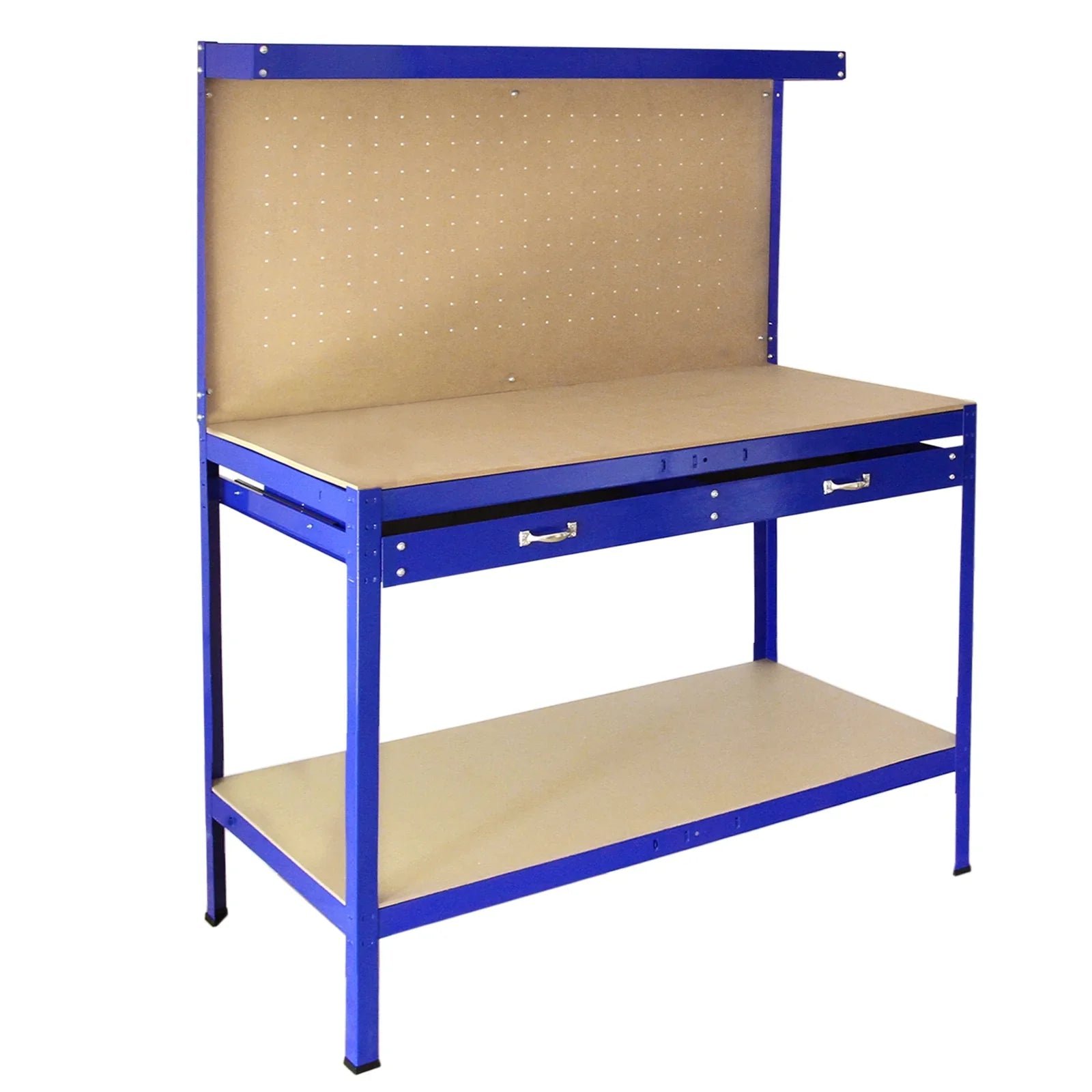 Workbench With Pegboard And Drawer In Blue - Image 3