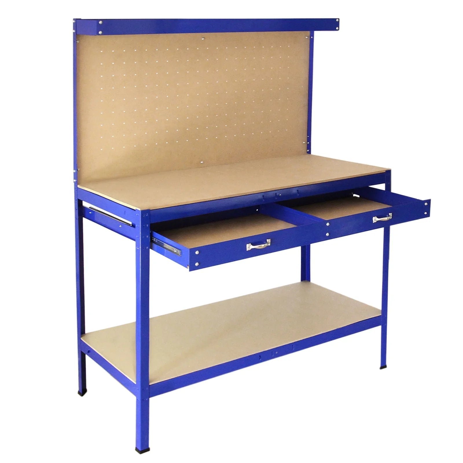 Workbench With Pegboard And Drawer In Blue - Image 4