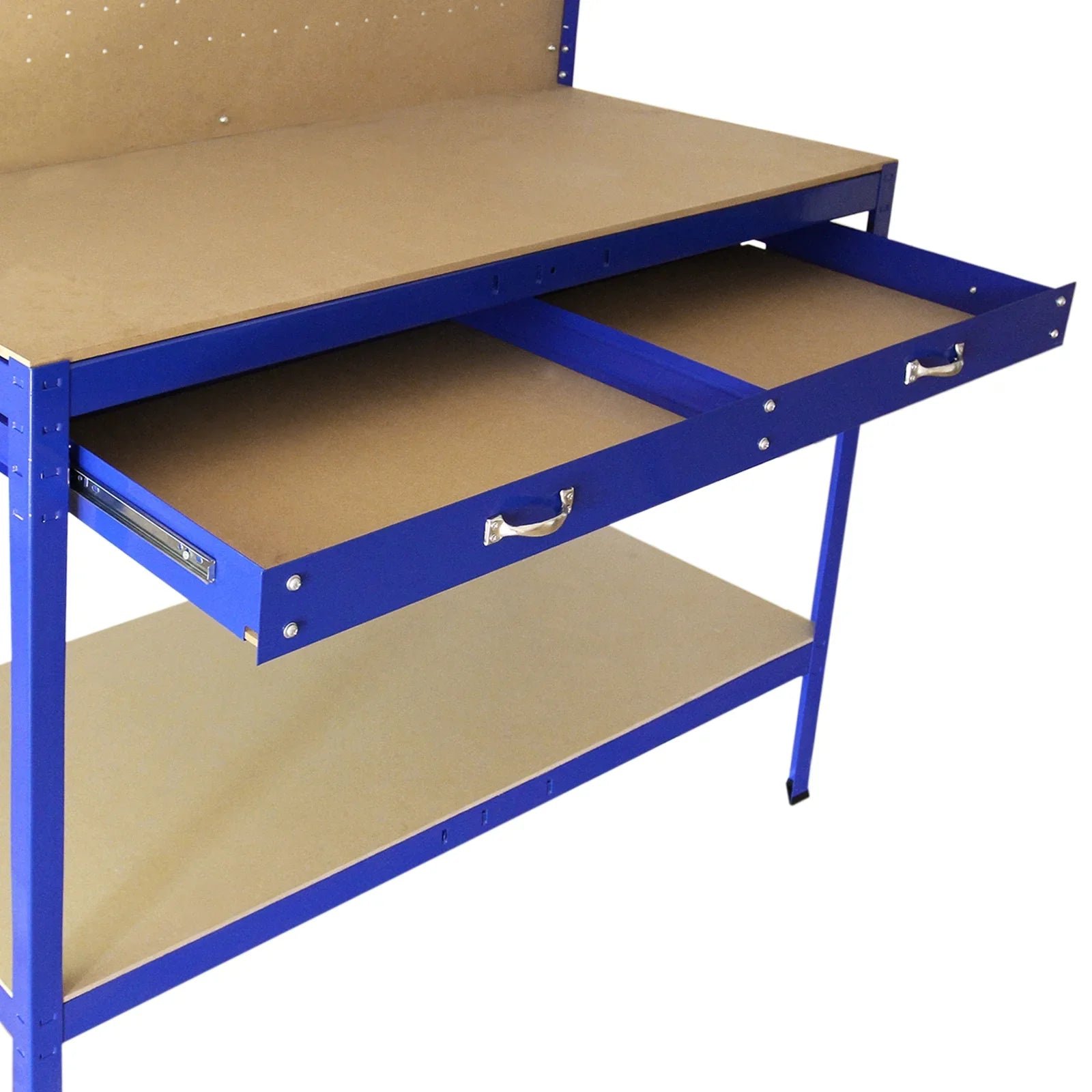 Workbench With Pegboard And Drawer In Blue - Image 5