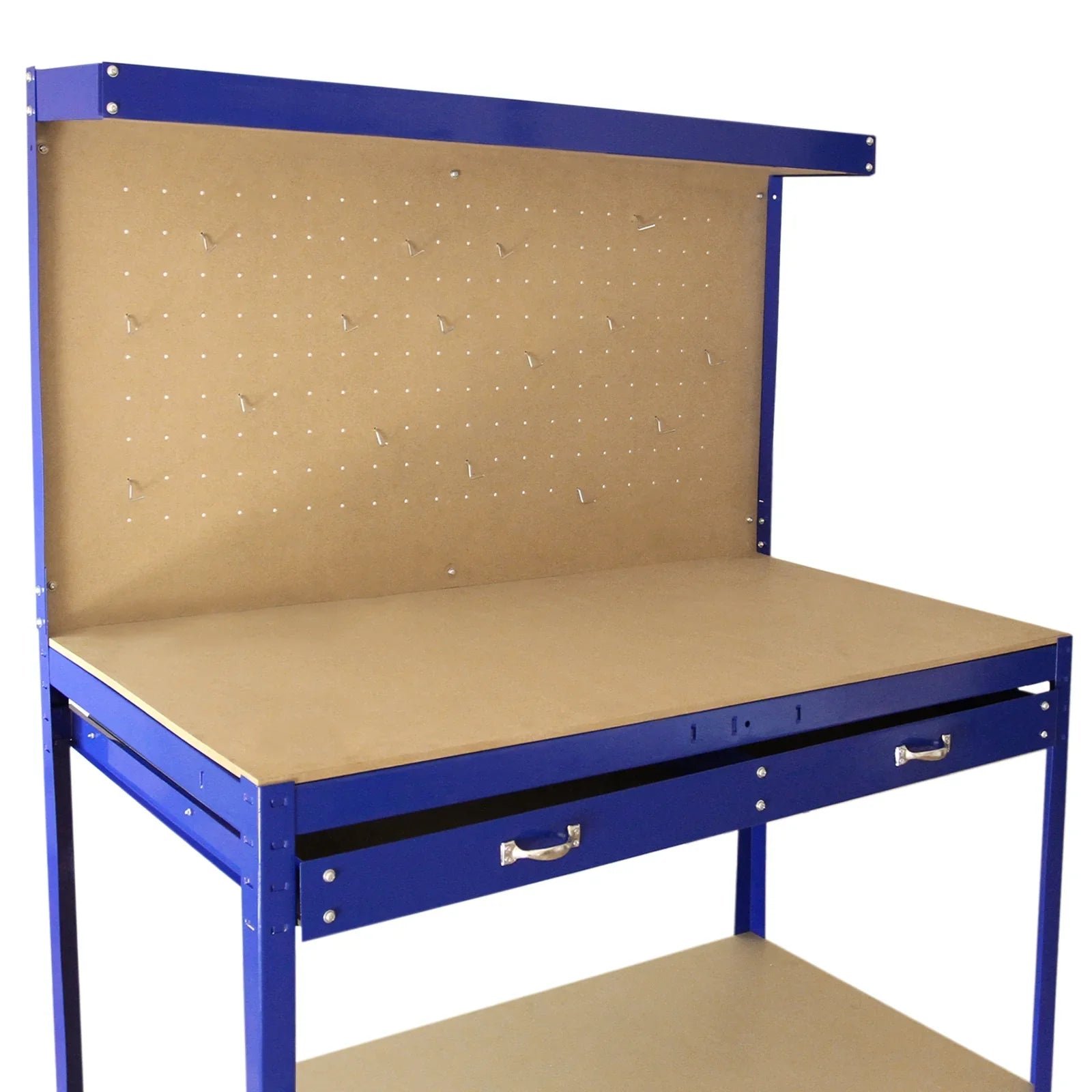 Workbench With Pegboard And Drawer In Blue - Image 6