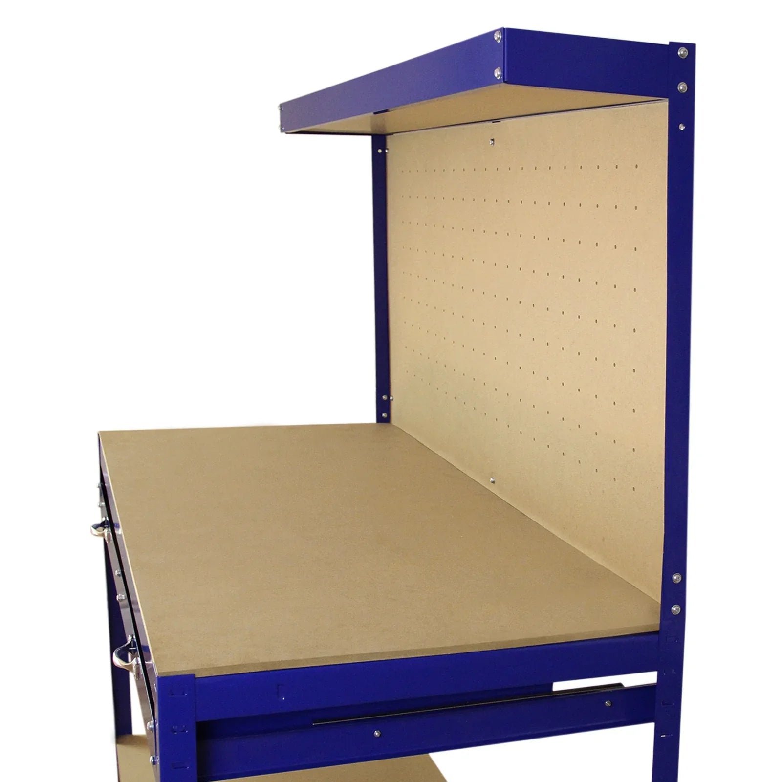 Workbench With Pegboard And Drawer In Blue - Image 7