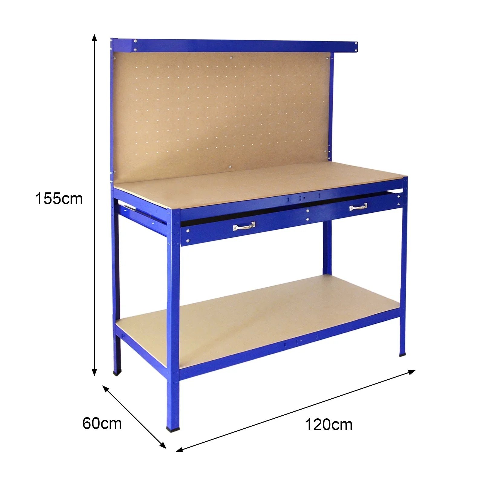 Workbench With Pegboard And Drawer In Blue - Image 11