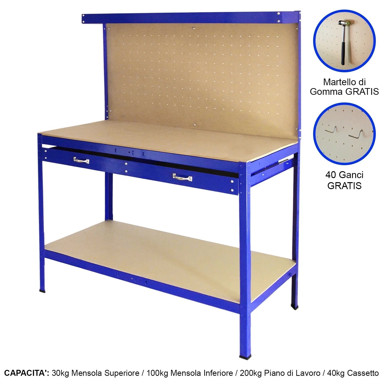 Workbench With Pegboard And Drawer In Blue - Image 16