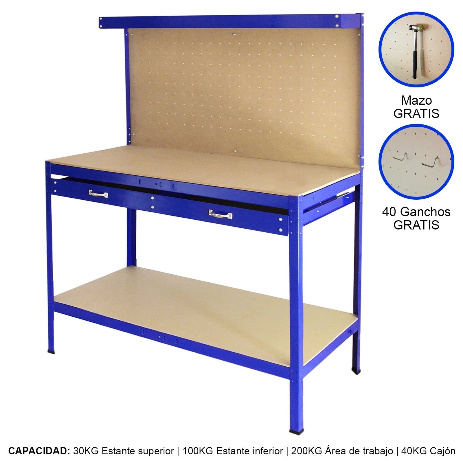 Workbench With Pegboard And Drawer In Blue - Image 17