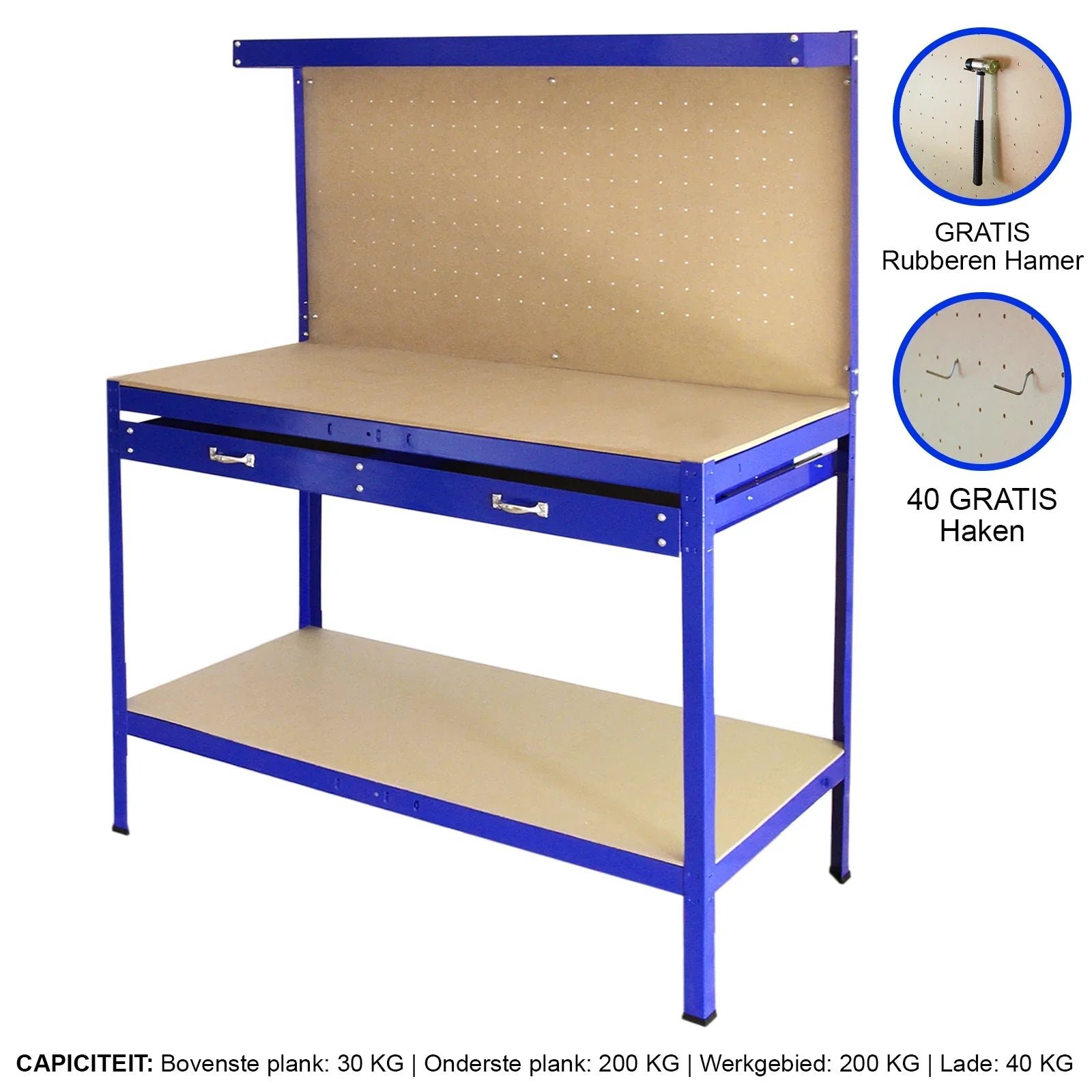 Workbench With Pegboard And Drawer In Blue - Image 20