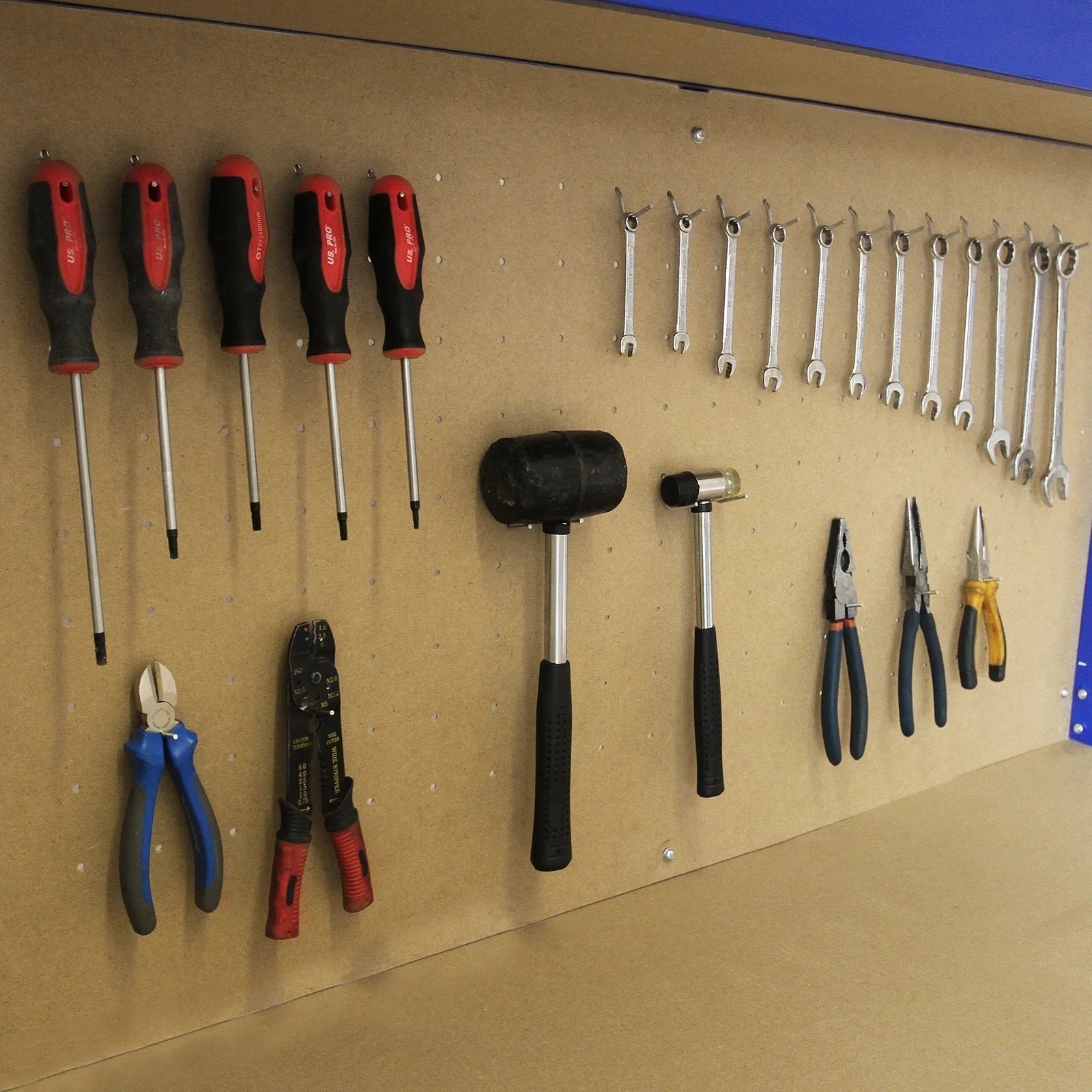 Workbench With Pegboard And Drawer In Blue - Image 22